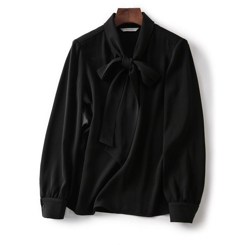 

Официальные нежные блузки женские мягкие уютные топы шифон однотонные базовые нежные деловые рабочие костюмы современные французские ретро универсальные XL чёрный