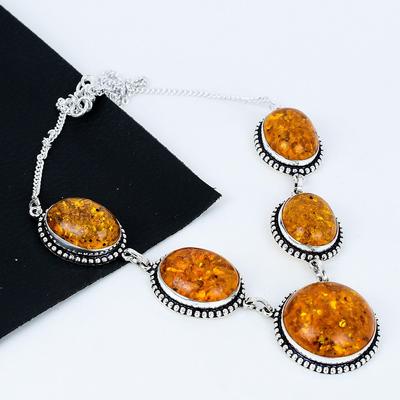 Amber Gemstone Handmade 925 Sterling Silver Necklace, Amber Gemstone Necklace, Amber Jewelry For Women, For Gifts