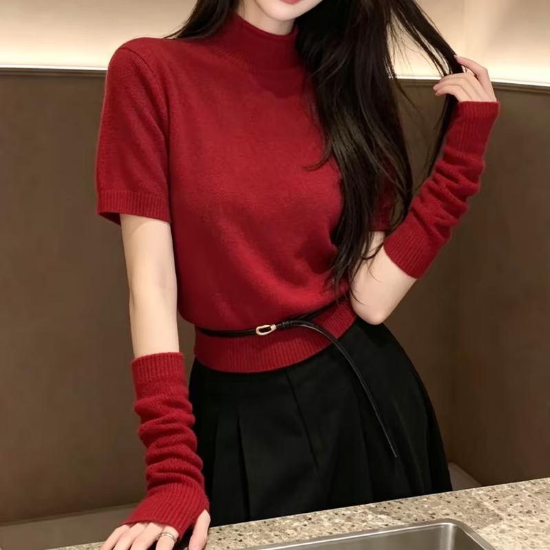 ZOSOUL Women's Mock Neck Short Sleeve Knit Top