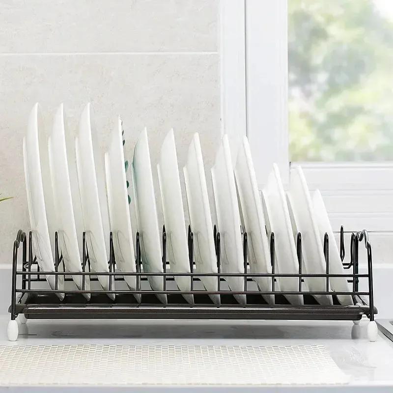 Iron Kitchen Dish Drying Rack Holder with Tray Tableware Storage Shelf Plate Dish Rack Drainer Cabinet Kitchen Organizer