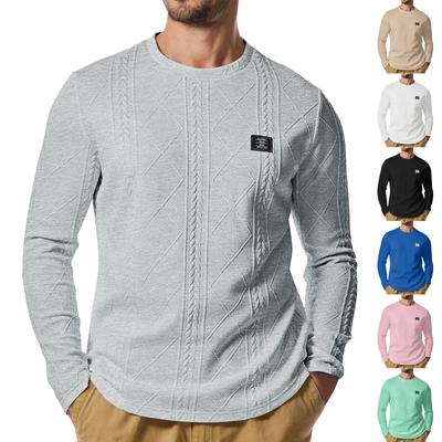 Men's Winter Solid Color Textured Round Neck Sweatshirt Hoodie Men's Sports Large Size Casual Round Neck Sweatshirt