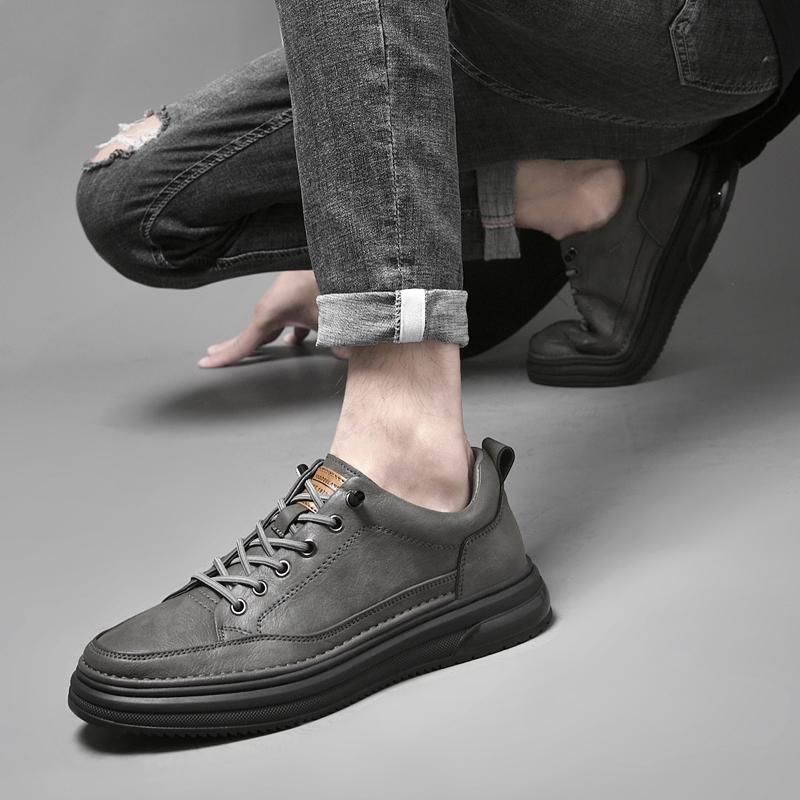 New Arrival Mens Shoes Casual Male Genuine Leather Sneakers Male Comfortable Walking Shoes Lace-up Men's Solid Outdoor Footwear