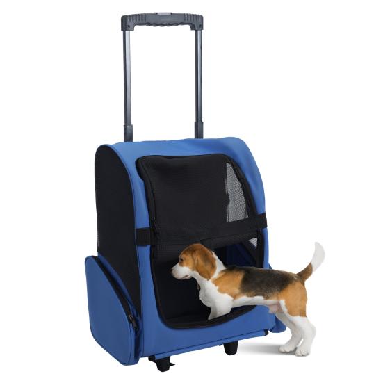 Rolling Pet Carrier, Pet Travel Backpack with Double Wheels & Telescopic Handle, Pet Carrier with Wheels, Pet Travel Carrier for Small Medium Cat Dog