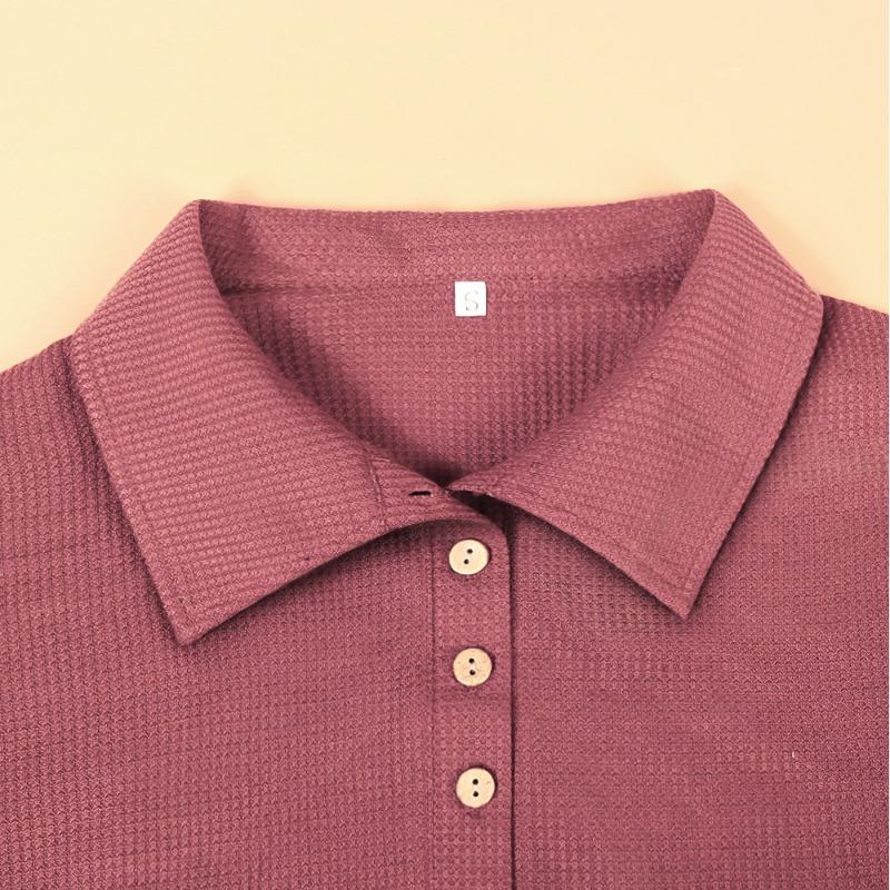 Plus Size Women's New Autumn Lapel Button Solid Color Long Sleeved Top