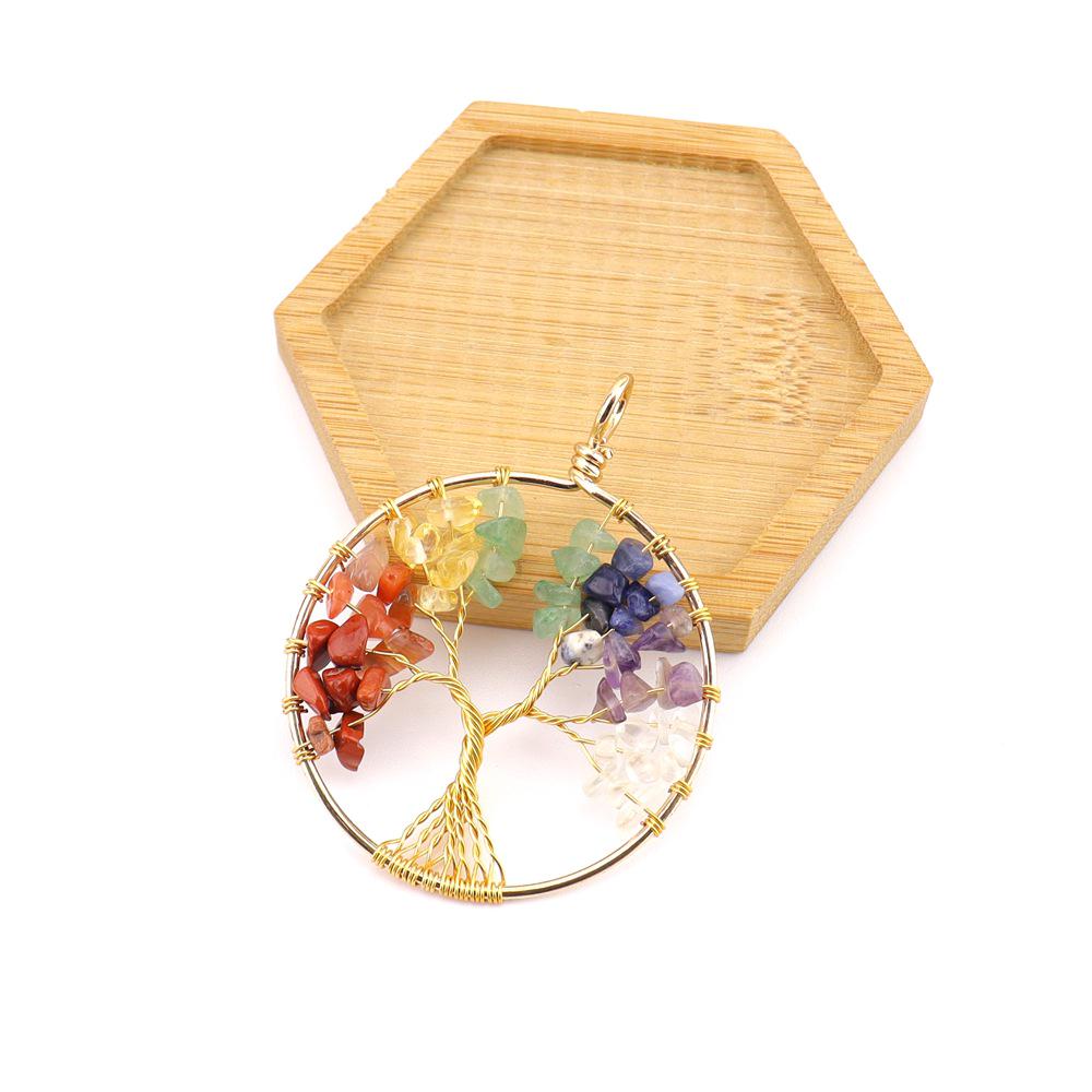 Seven-Color Natural Crystal Tree of Life Necklace Pendant with Crushed Stone, N737