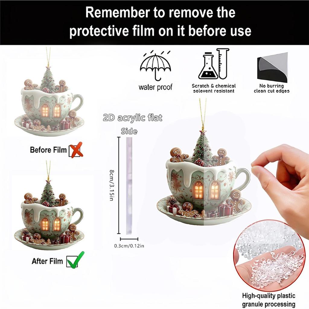 2D Acrylic Christmas Tree Pendant Ornaments Coffee Cup House Shape Decorative For Car Mirror Hanging 2025 Xmas Naviadad Party