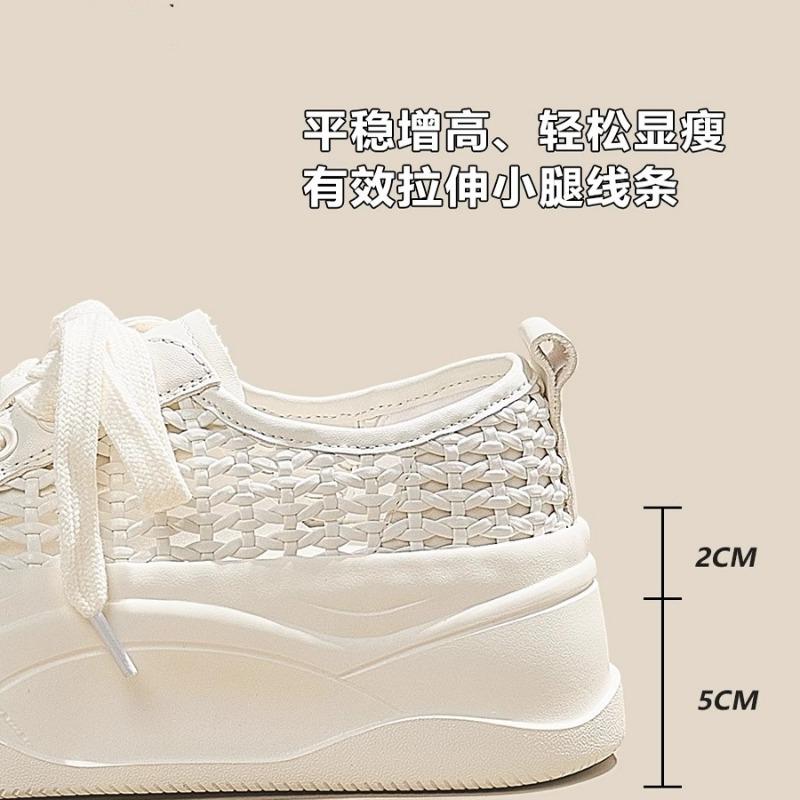 Ultra-light and Breathable~ 7cm Inner Height-increasing Hole Shoes Mesh White Shoes Women's New Summer Muffin Board Shoes