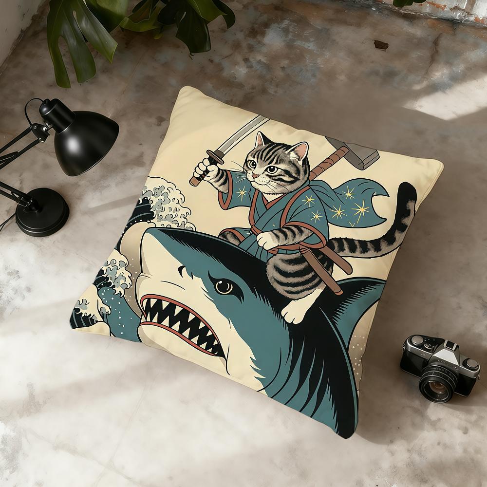 Funny Samurai Cat Surfing cushion cover Home Office Convenient Nordic Simplicity Hit With Zipper Cushion Cover
