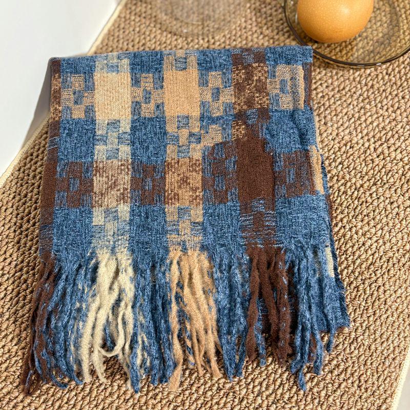 Women's Faux Cashmere Plaid Scarf - Korean Style, Thick & Warm Autumn/Winter Shawl