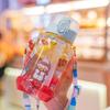 Water bottle New plastic straw cup Children's cartoon one-click elastic cover cup Baby learning drinking cup Outdoor portable strap water cup