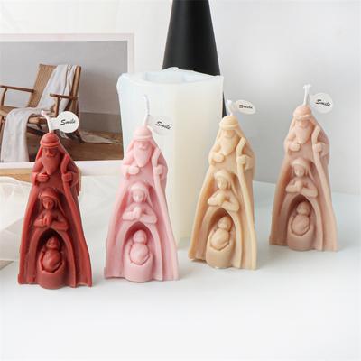 Religious Praying Holy Virgin Mary Sculpture Casting Mold DIY Jesus Family Candle Silicone Mold Gypsum Resin Art Home Decor