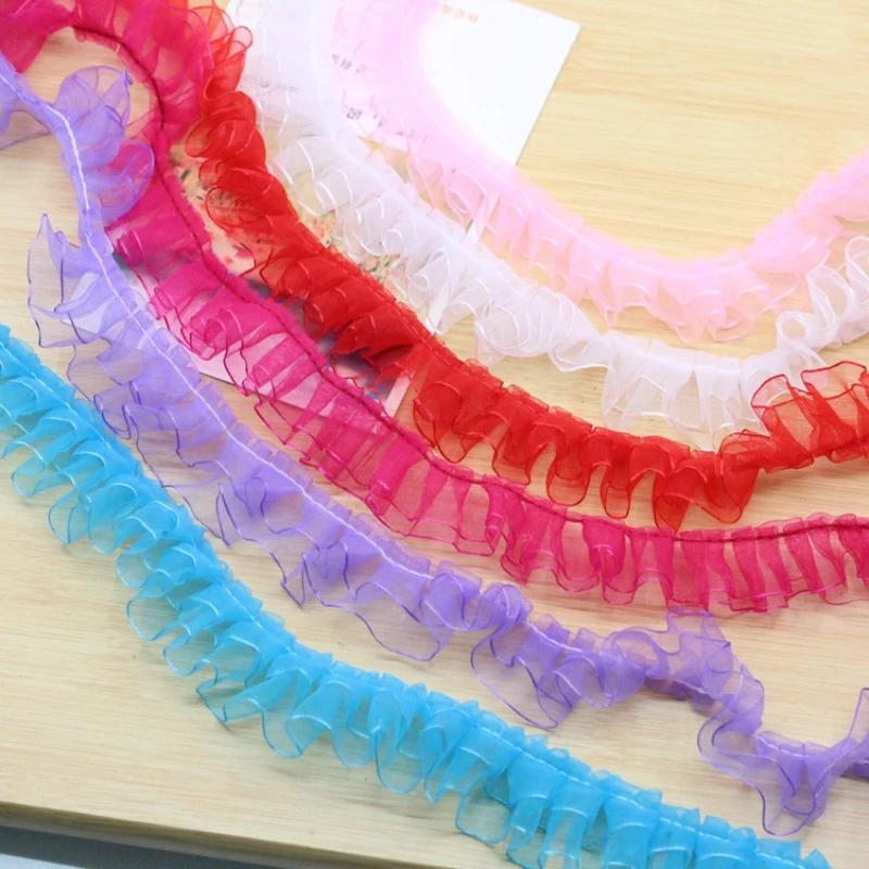 Multicolor Pleated Organza Lace Ribbon Gathered Mesh Fabric Handmade DIY Wedding Dress Lace Trim Sewing Craft christmas ribbons
