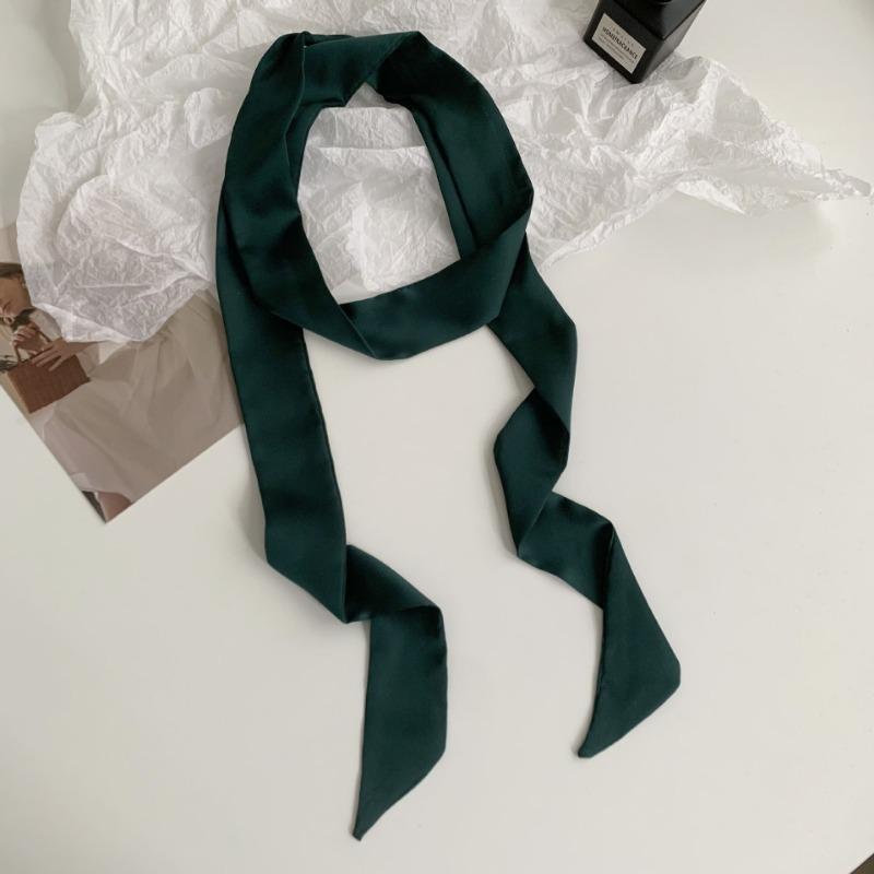 Long solid color silk scarf girl professional versatile thin narrow solid color small scarf streamer tied bag