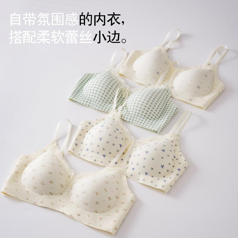 Women Floral Print Soft Support No Underwire Push Up Thin Bra For Small Chest