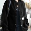 Damen Frühling Herbst Einfarbig Jacke Retro Große Tasche Oberteil