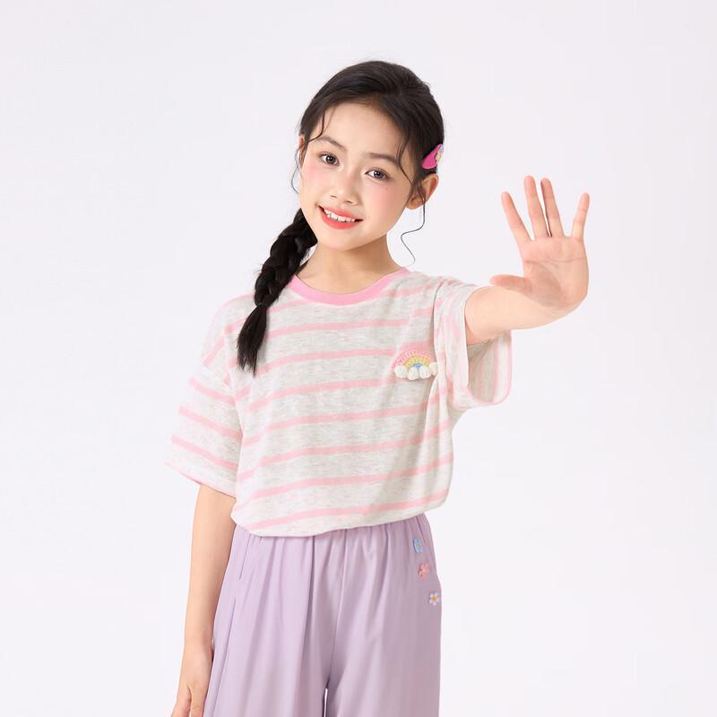 Little Yinman Girls Striped Round Neck Short Sleeve T-Shirt 170