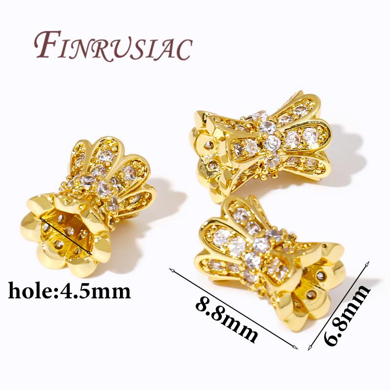 

18K Gold Plated Brass with Zircon Spacer Beads For Bracelets,Separators For Beads DIY Jewelry Making Supplies Accessories 2 pieces