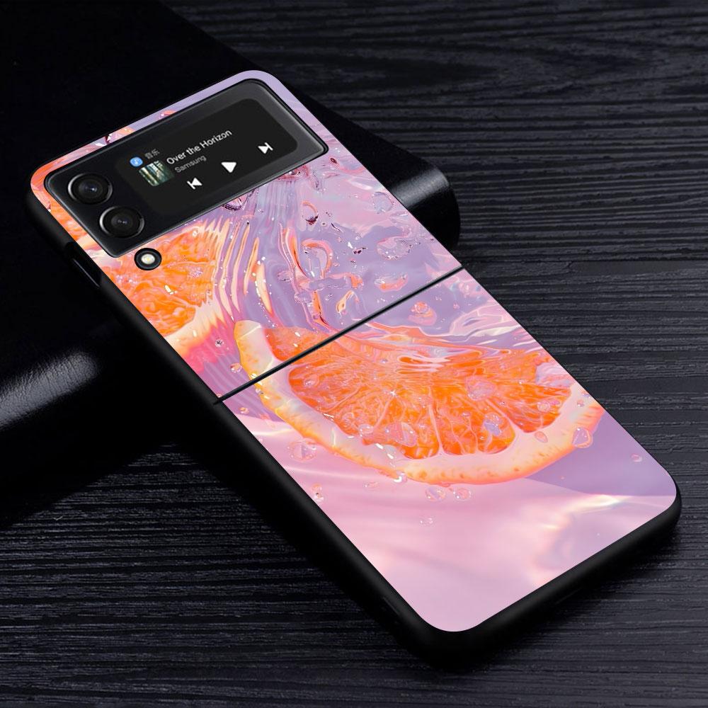 Orange Fruit Watermelon Case for Samsung Galaxy Z Flip4 Flip3 5G PC Hard Cell Phone Shell Z Flip 4 3 Black Zflip4 Zflip3 Cover
