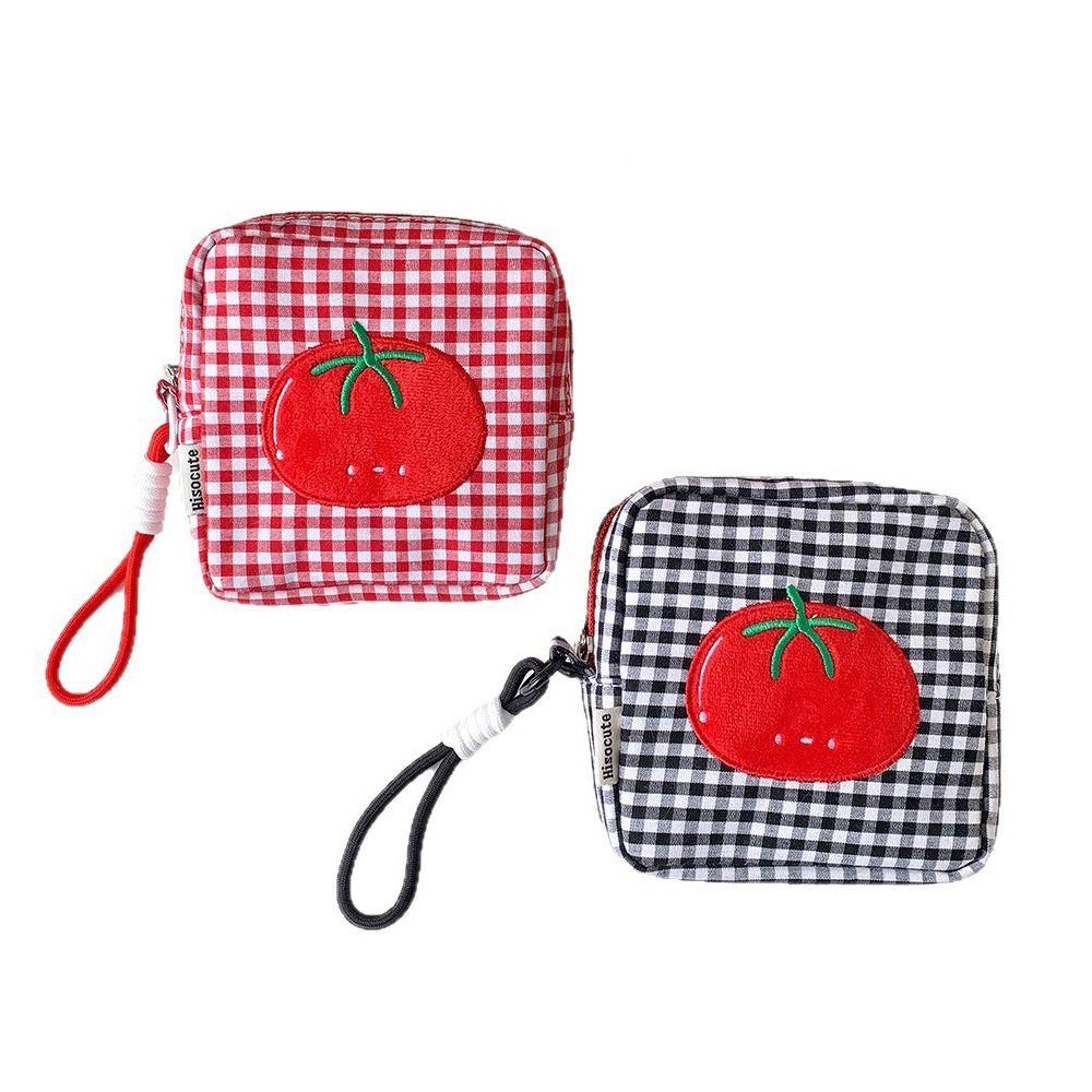 Tomato Plaid Small Makeup Bag Square Mini Organizer Bag  CCD Camera Sanitary Napkin Lipstick