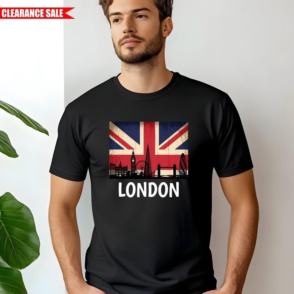 

London Eye England T Shirt Printed UK Flag Souvenir Gift 100% Cotton Men Tee Top 2XL