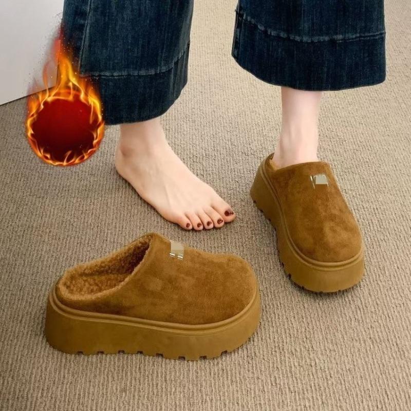 

Новые туфли на толстой подошве с увеличением роста, женские туфли с закрытым носком, флисовые полутапочки 38 малиновый