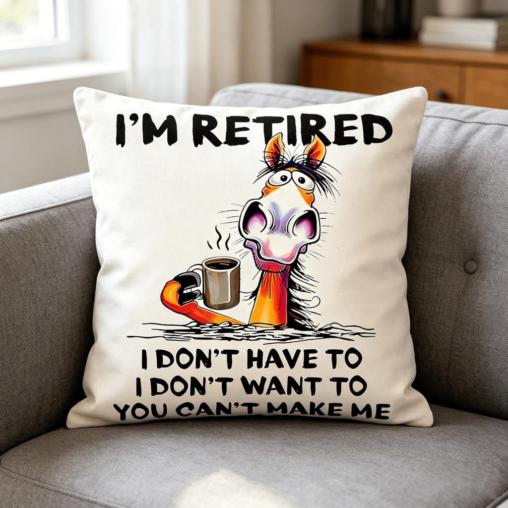 1pc "I'm Retired You Can't Make Me" Funny Horse Throw Pillow Cover Retirement Gift