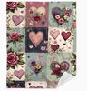 Vintage Floral Heart Rose Flannel Blanket Soft Throw Patchwork Style Cozy Bed Sofa Cover for Valentine Home Decor Blanket