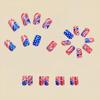 4th of July Press On Nails Red Blue Design False Nails Medium Square Independence Day Fake Nail Glossy American Flag Glue On Nail for Women
