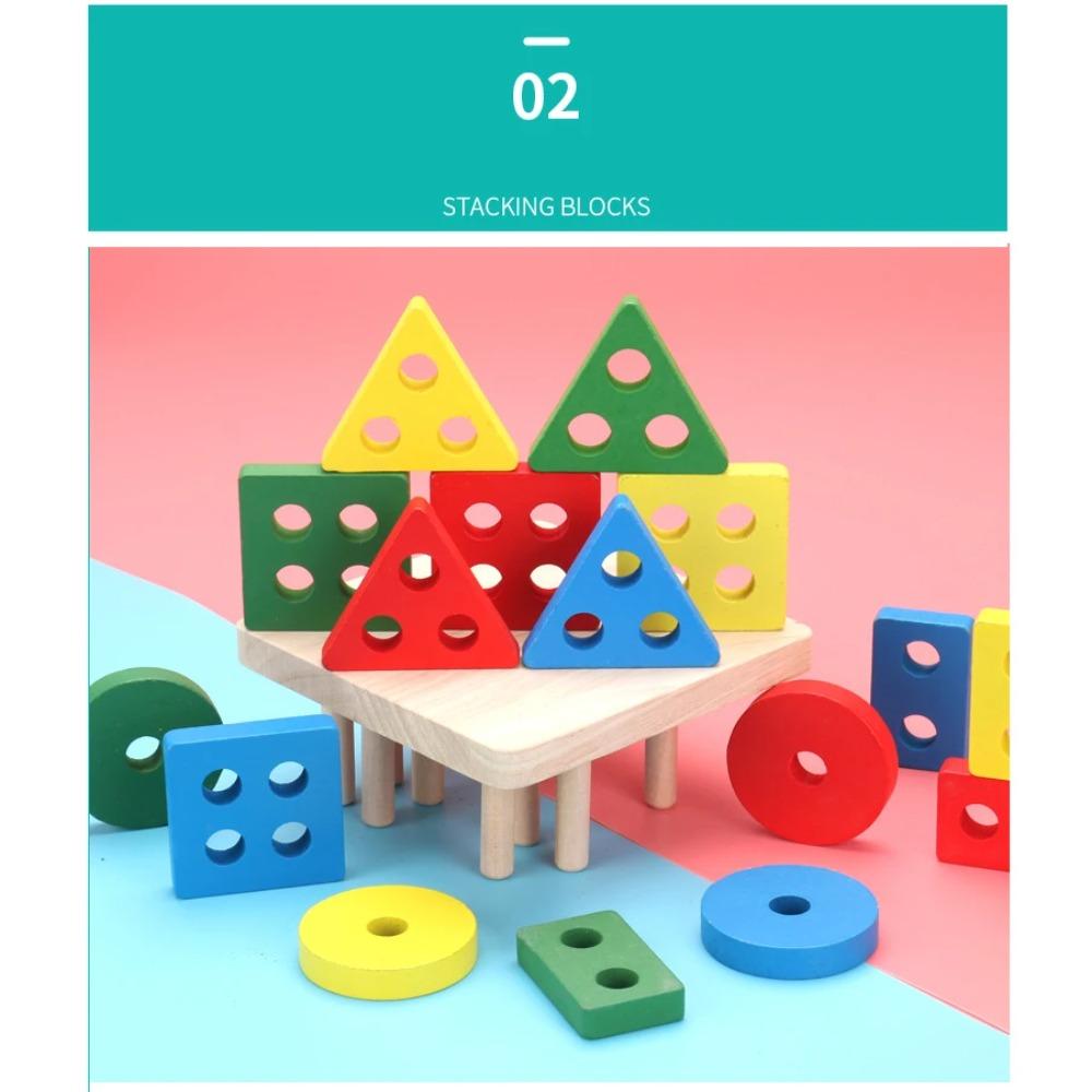 Wooden Montessori Toy Building Blocks Learning Educational Toys for Children Colorful Shapes Early Learning Kids Puzzle Toys