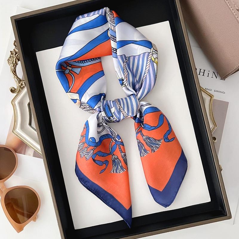 Women Korean Style Knot Print Versatile Small Square Scarf Fashion Decorative Neck Scarf