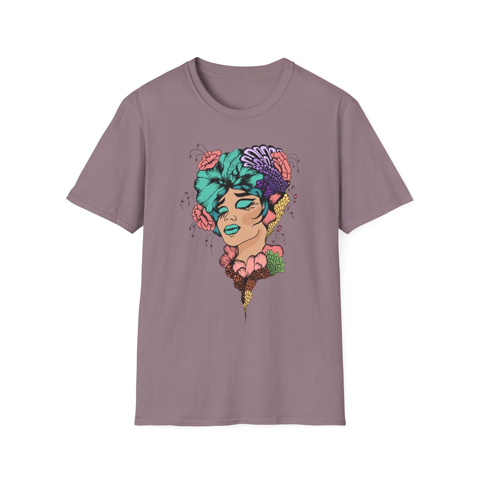 Artistic Floral Portrait Unisex Softstyle T-Shirt S