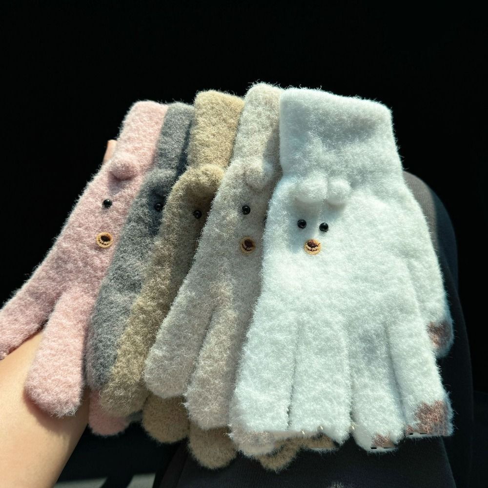 Knitting Gloves Five Finger Cycling Driving Gloves Full Finger Mittens  Winter
