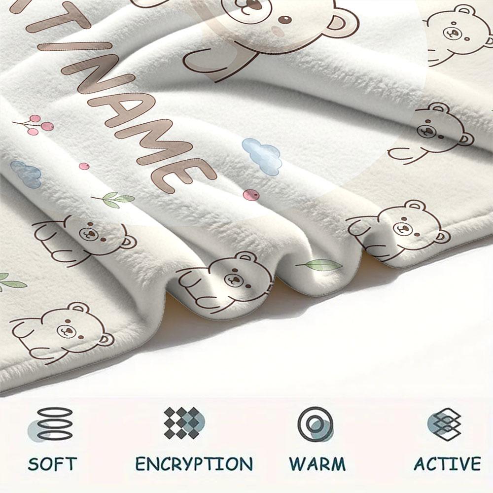 Custom Name,Kawaii Animal Pattern Art Printed Flannel Blanket, soft throw for bedroom sofa, washable,fan merchandise, great gift.chl