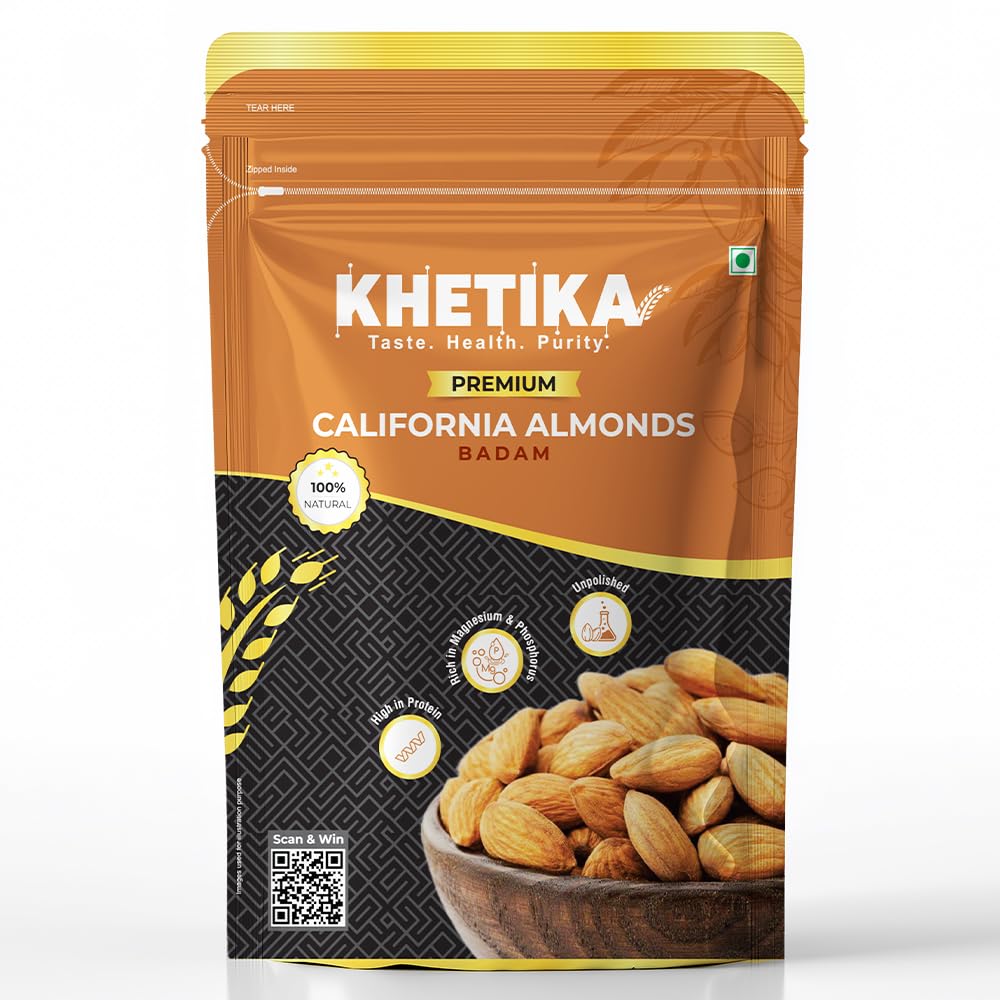 

Khetika Premium California Almonds | 200g | Dry Fruits, Almond, Badam, Badam Giri, Rich in Fiber, Boost Immunity, Healthy Nutritious Snacks, Whol