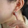 Orecchini Pendenti Rotondi Quadrati Vuoti in Argento Sterling 925 con Motivo Retro Cinese Erba Tang e Finitura Invecchiata Rossa