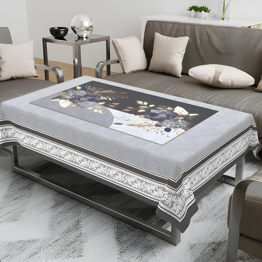 Velvet Floral Centre Table Cover Cloth, Table Cloth with Stunning Gold Foil Design for Living Room (40x60 Inch, Black)
