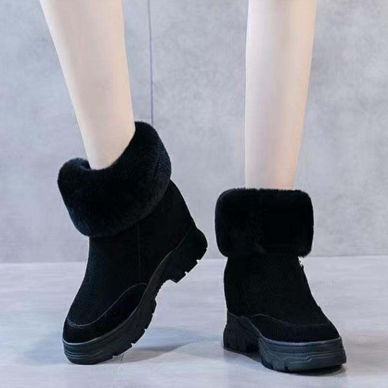 Fashion Fleece-lined Zipper Snow Boots for Women Platform Round Toe Booties on Promotion Work Padded Chic and Elegant Hot Woman Shoes