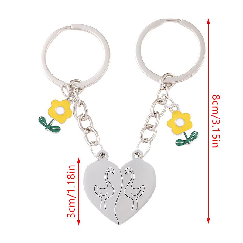 2Pcs/Set Couple Keychain Cute Love Heart Stitching Pendant Friendship Keychain Car Key Bag Jewelry Accessorie