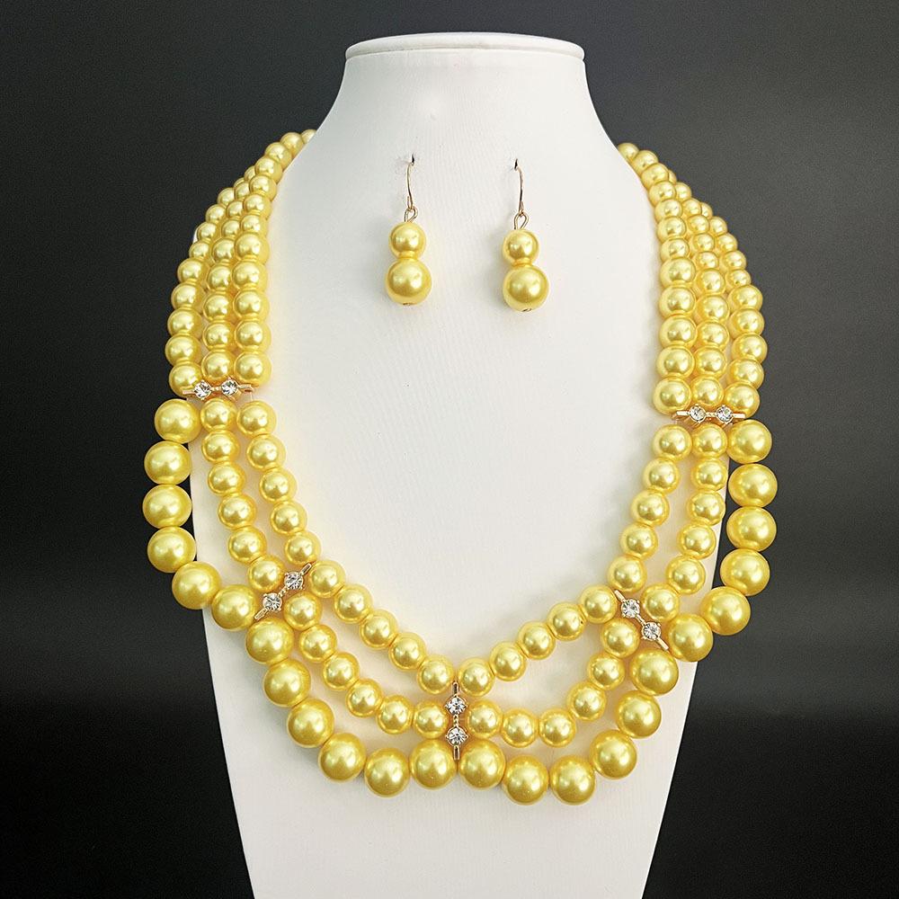 Versatile glass imitation pearl necklace, earrings, cover chain, small fragrant style, court retro temperament, high-end accessories for women