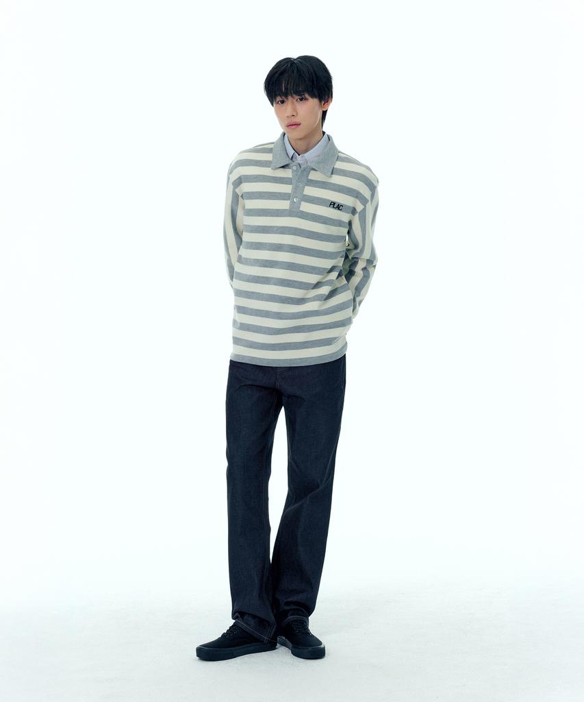 PLAC Rugby Striped Polo Shirt Grey