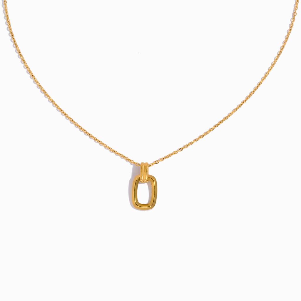 Minimalist Style Rectangular Hollow Pendant Necklace for Women, Stainless Steel Jewelry Suitable for Daily Wear