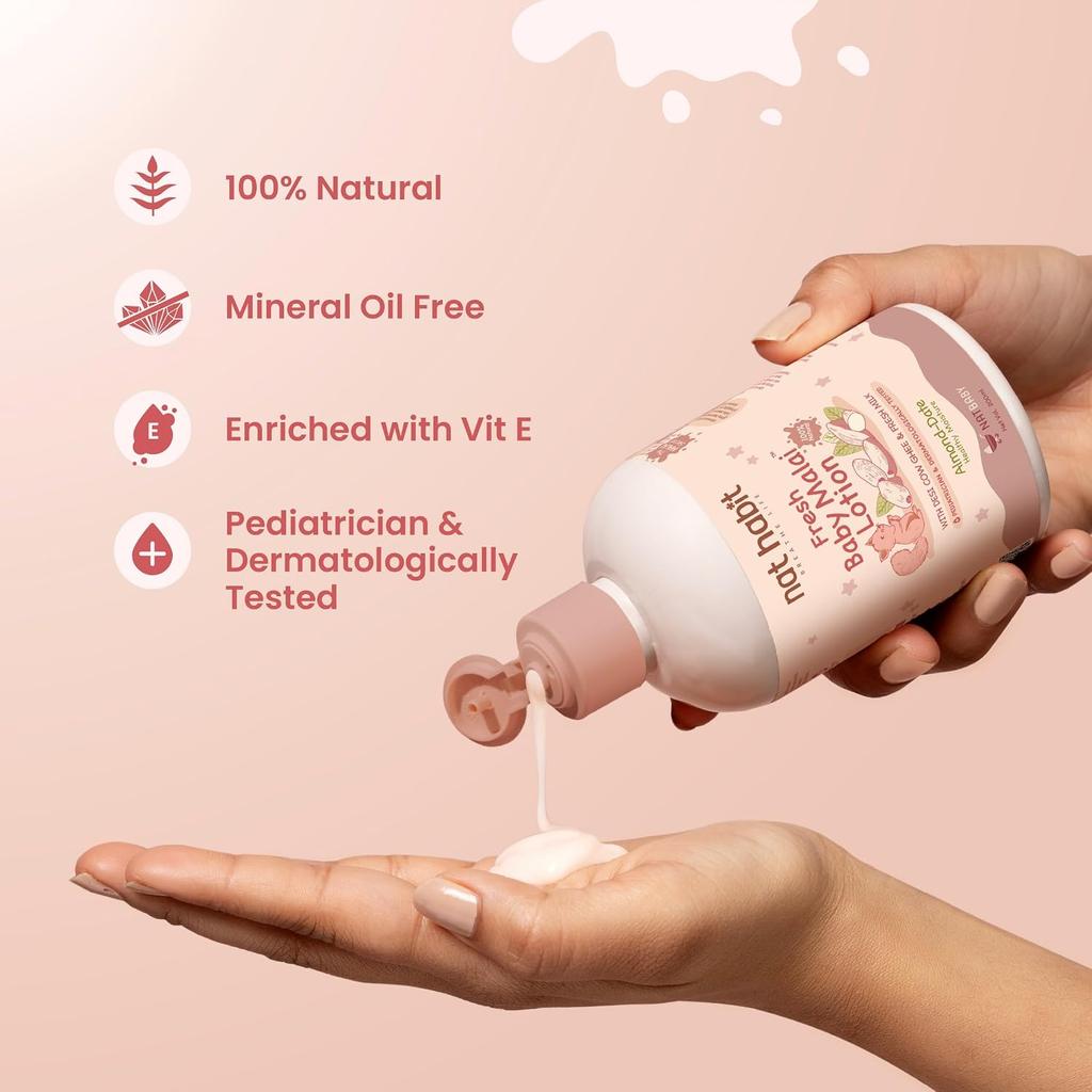 Nat Habit Baby Malai Lotion Almond And Date Daily Moisturizer For Deep Hydration And Gentle Skin Barrier Protection 200ml