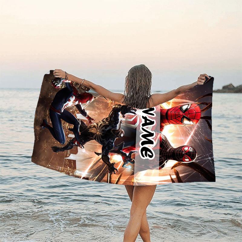 1pc Spider Man3 Beach Towel with Custom Name, Beach/Swimming/Bath/Picnic/Camping Towel, Suitable for Seaside Beaches