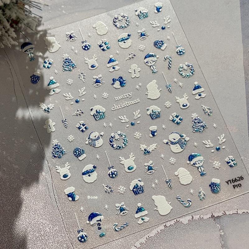 1Pcs Bronzing Christmas Snowflakes Nail Art Sticker Cute Cartoon Christmas Tree Santa Claus Manicure Decal Diy Nail Art Decor