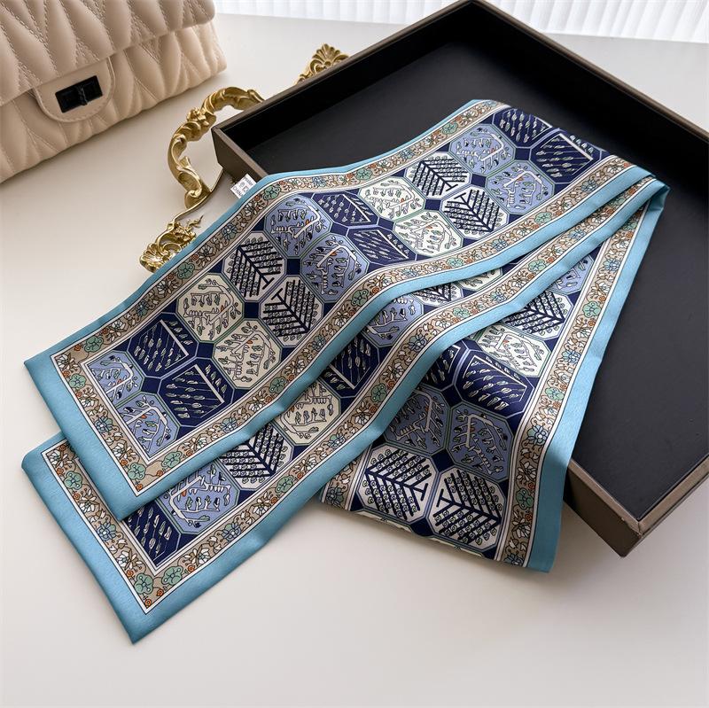 12*145Cm Small New Double-Layer Silk Scarf Women Ribbon Hair Band Luxury Print Designer Tie Scarves Bag Decorate