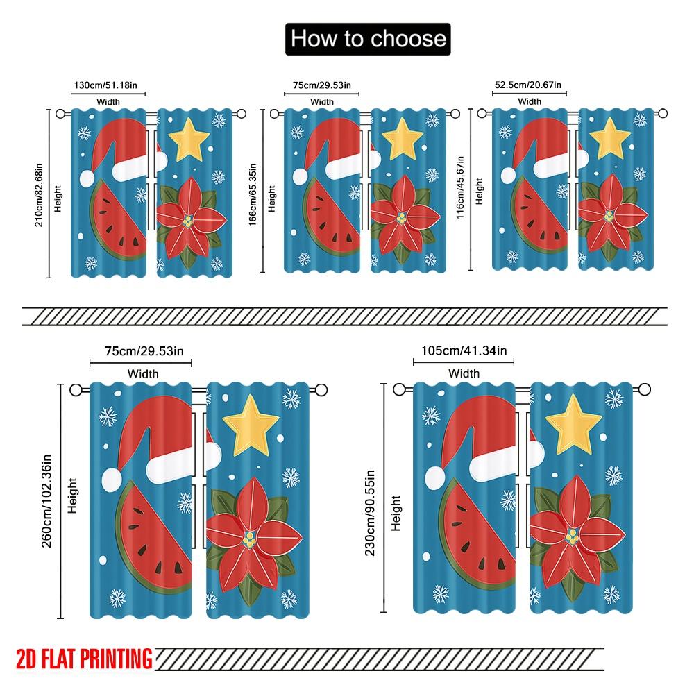 2pcs,2D Plane Printing Pattern Curtains Santa On Beach Chair with Fashion Glasses & Watermelon Durable 100% Polyester Fabric