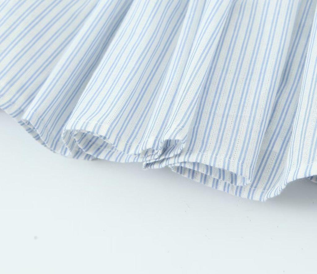 2024 Summer Women's European & American French-Style Striped Off-Shoulder Ruched Mini Dress