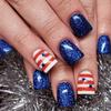 Independence Day Press On Nail French Tips Fake Nail 4th of July Patriotic False Nail Full Cover Design Acrylic Nail