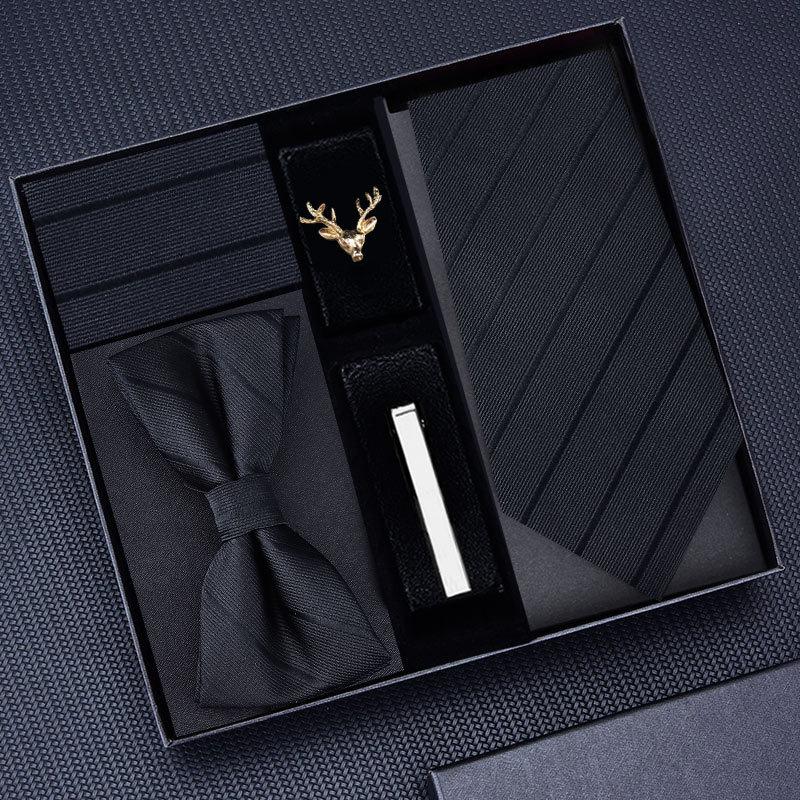 Tie Five-Piece Men'S Business Dress 8Cm Tie Blue Zipper Black Hand Tie Square Scarf Cufflinks