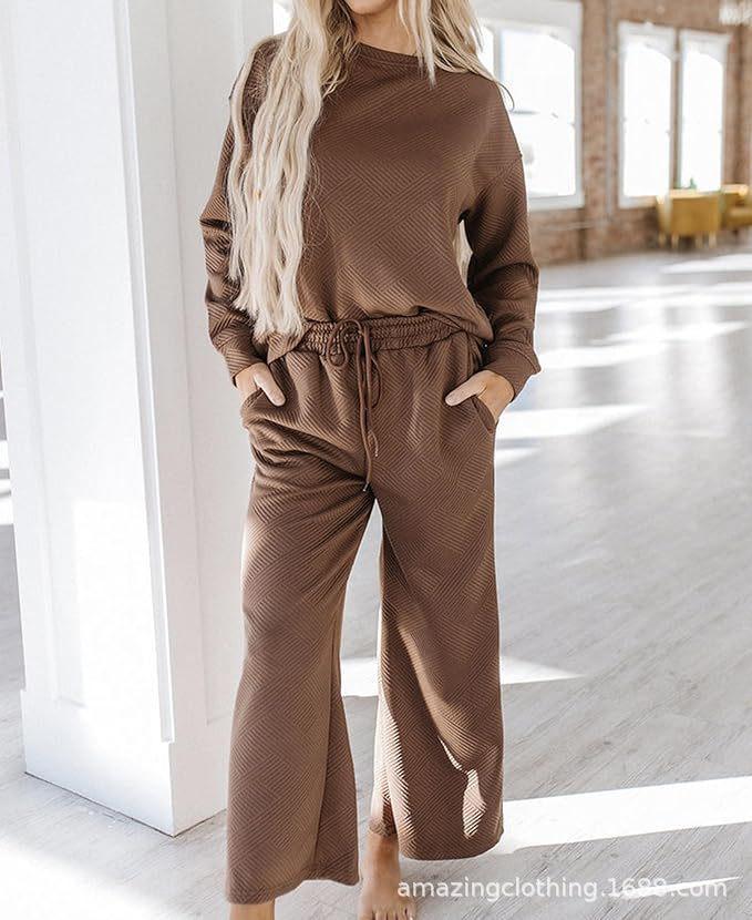 Autumn/Winter Solid Color Textured Casual Women's Loose Two-piece Suit Set